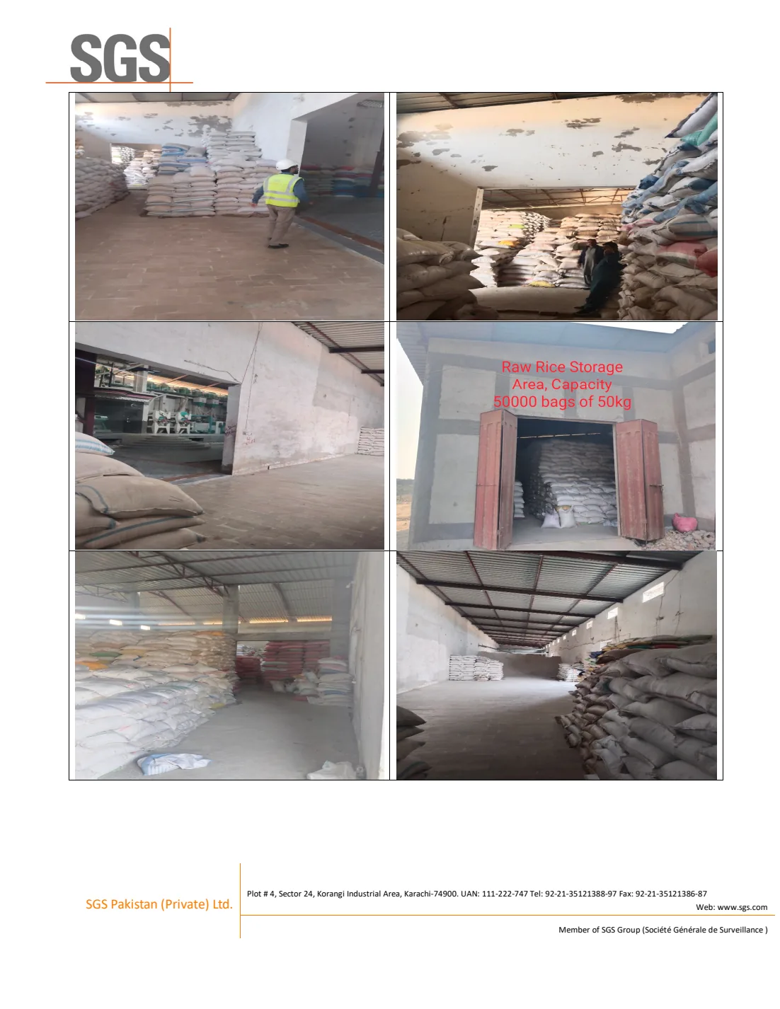 Badin mill rice warehouse interior with stacked bags